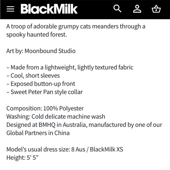 Blackmilk - “Kitty Parade Cute as a Button” shirt - ghost cats - Picture 8 of 10